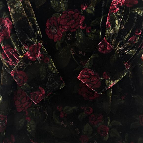 Ann Taylor Floral Gothic Mini Shift Dress Size 8 Long Sleeve Whimsigoth Velvet - Picture 4 of 9